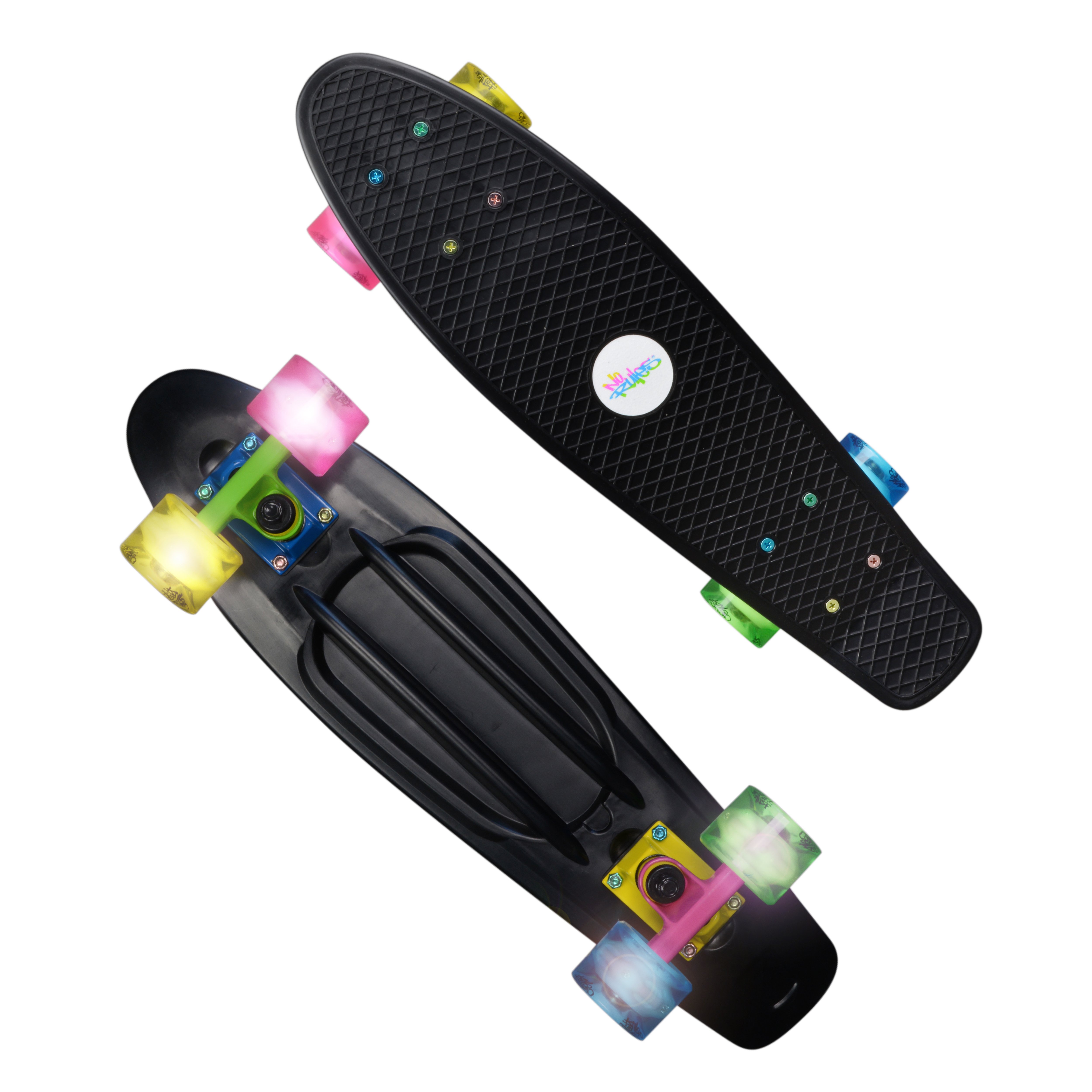 Muuwmi NoRules Skateboard ABEC 5 FUN NEON, so svietiacimi kolieskami
